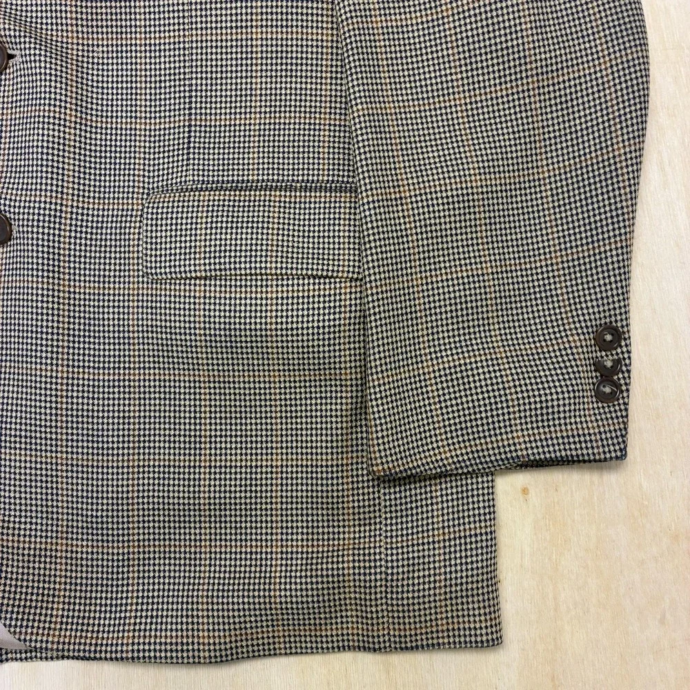 Nautica Blazer Mens 42L Brown Check Silk Wool Tweed Sport Coat Jacket Classic